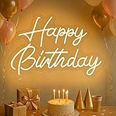 HMT Happy Birthday Neon Sign for Backdrop Wall Decor Large Size 22×16.9 Inch Happy Birthday LED Neon Lights for Birthday Party Decor Light Up Sign Neon Signs for Room Reunion Decoration Celebrations Adjustable light intensity (Warm White)