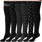 Chicingyou 6 Pair Thigh High Compression Socks for Women Men 15-20 mmHg Over the Knee Compression Support Stockings for Hiking Nurses Running Recovery