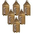 Serene Spaces Living Moroccan Lightweight Thin Gold Ornate Candle Lantern, Antique Gold Lantern, Decorative Candle Holders, Indian Wedding, Eid, Ramadan, 4.5" Diameter & 12" Tall, Pack of 6