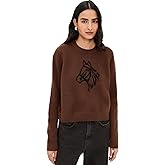 White & Warren Women's Cashmere Blend Horse Embroidered Crew Sweater