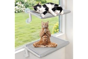 CozyLazy Cat Window Perch, 2 in 1 Cat Hammock for Window Wall with 4 Strong Suction Cups Metal Frame, Beds for Bedside, Drawer and Cabinet
