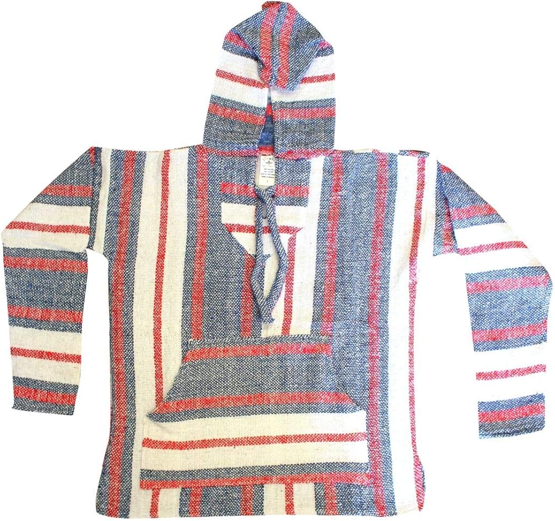 Del Mex Mexican Baja Hoodie Hippie Surf Poncho Sweater Sweatshirt Pullover Jerga at  Men’s Clothing store