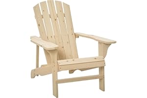 Outsunny Wood Adirondack Chair, Outdoor Patio Muskoka Chair with Slatted Design for Deck, Garden, Backyard, Fire Pit, Natural
