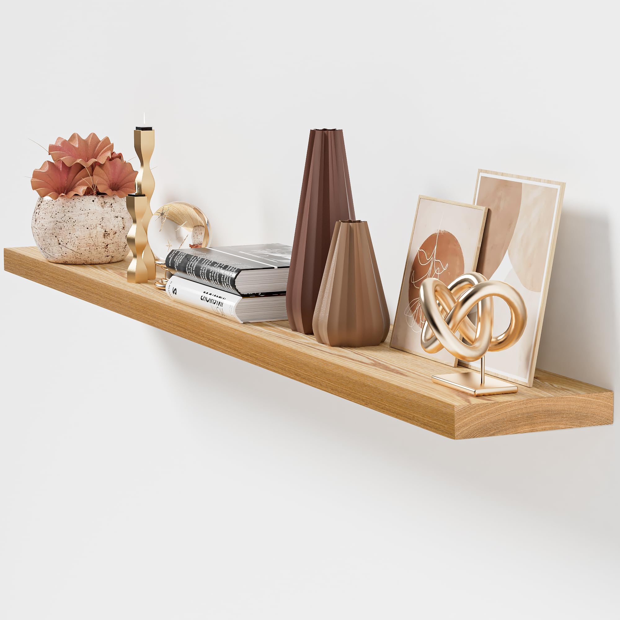 Photo 1 of **MISSING HARDWARE**Marsmiles 72 Inch Floating Shelves for Wall | 72W x 8D Natural Ash Wood Floating Shelves Set of 1 | Rustic Wood Wall Shelves with Upgraded Heavy Duty Brackets - Natural