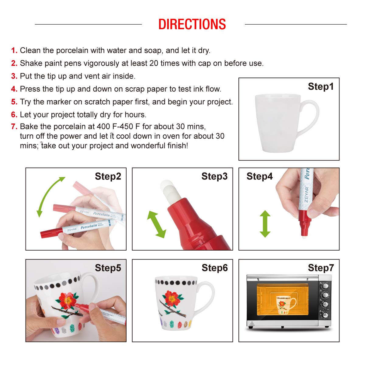ZEYAR Acrylic Paint Pens for Porcelain, Professional Ceramic Drawing, 12 colors Water-based, Fine Point, Water and Fade Resistant, DIY on Mugs and other Ceramics for Permanent Collection