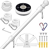 ZMTECH 6FT American Flag Pole with Solar Light | Tangle Free Stainless Steel USA Flag Pole Kit, 180° Adjustable Holder for Outside House Yard, White (No Flag Included)