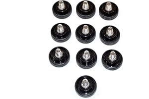 LOCEZY 1/4-20 x 3/8" Thumb Screw Stainless Steel Thumbscrew Black Thumb Screws Knurled Plastic Head 1" Round (10)