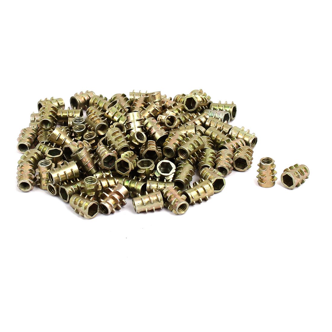Sourcingmap M4x10mm Hex Socket Threaded Insert Nuts Bronze Tone 100pcs for Wood Furniture