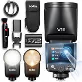Godox V1 MID C for Canon 55W TTL Round Head Camera Flash, 1/8000s HSS | For wedding/event/portrait photographer, touchscreen, 650 flashes/charge, 1.7s recycle, 2200mAh, 24-105mm, 2.4G X System