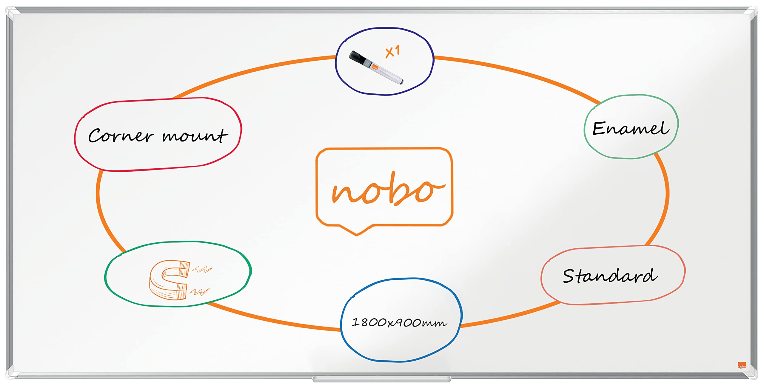 Nobo Premium Plus Enamel Magnetic Whiteboard – 1800x900mm, Aluminium Trim, EU Ecolabel Certified, 1915148