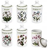 Portmeirion Botanic Garden 4.5-Inch Spice Jars (Set of 6) - Decorative Spice Jar Set with Spice Labels &amp; Assorted Floral Motifs, Airtight Porcelain Containers - Elegant Kitchen D&eacute;cor