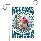 Cardinal Winter Garden Flag Christmas Birds On Pine Tree Yard Banner for Outside 12x18 Double Sided Stained Glass Xmas Holiday Decorations New Year January Decor