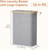 Lifewit 50L Slim Laundry Basket with Lid Grey Narrow Foldable Hamper view 3