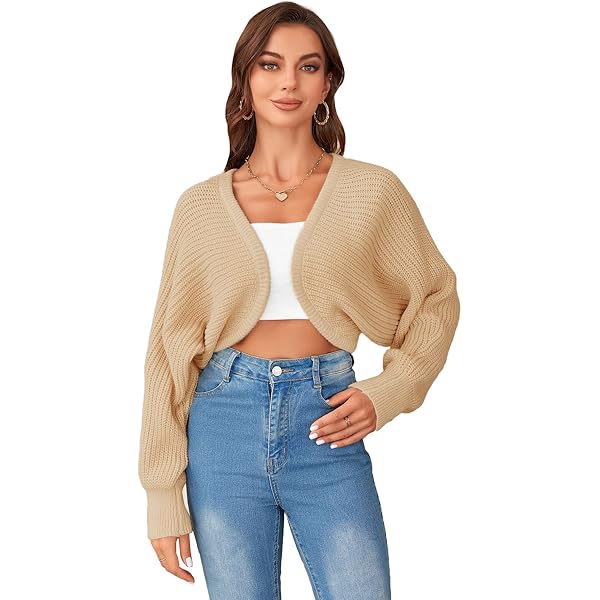 Women's Front Open Cropped Cardigan V Neck Lace Up Slim Fit Shrug