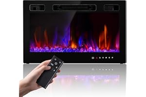 Electric Fireplace Insert 30" Realsmart 1500W Wall Mounted Fireplaces Recessed Heaters,Fit for 2 X 6 stub, Remote Control Slim Black Fireplace Touch Screen Timer 12 Flame Colors LED Decor Low Noise