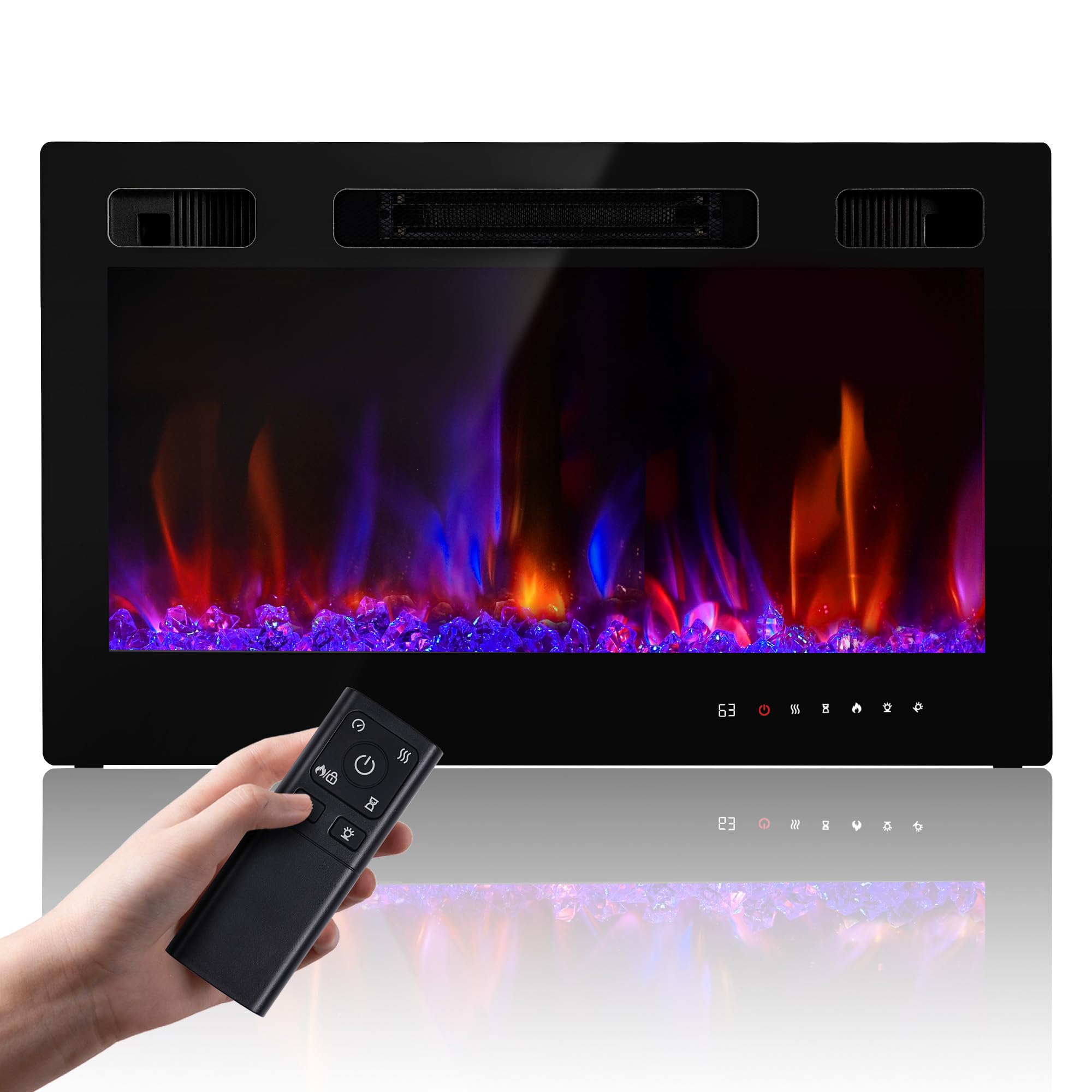 Photo 1 of Electric Fireplace Insert 36" Realsmart 1500W Wall Mounted Fireplaces Recessed Heaters Remote Control Slim Black Fireplace Touch Screen Timer 12 Flame Colors LED Decor Low Noise