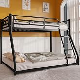 AUEYTVR Metal Twin Over Full Bunk Bed, Bunk Beds Twin Over Full Size | Low Profile Bunkbeds with Length Guardrail and Ladder, No Box Spring Needed,Space Saving,Black