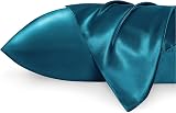 Bedsure Satin Pillowcase Hair Silk Like 2 Pack Queen Standard 50x75 Teal Cyan