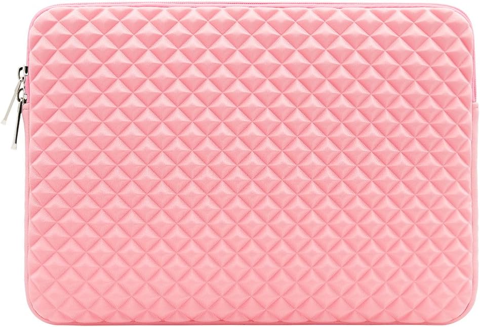 RAINYEAR 14 Inch Laptop Sleeve Diamond Foam Shock Resistant Padded Case Fluffy Lining Protective Zipper Cover Carrying Bag Compatible with 14" Notebook Computer Tablet Chromebook(Pink) - Image 3