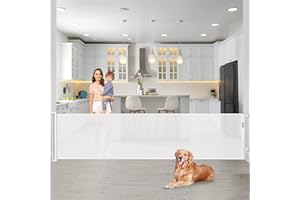 BINGGUZ 90 Inch Extra Wide Baby Gate for Large Openings Retractable Baby Gates for Doorways Long Baby Gates Indoor Extra Long Pet Gates for Dogs Extra Wide Dog Gates for The House, White