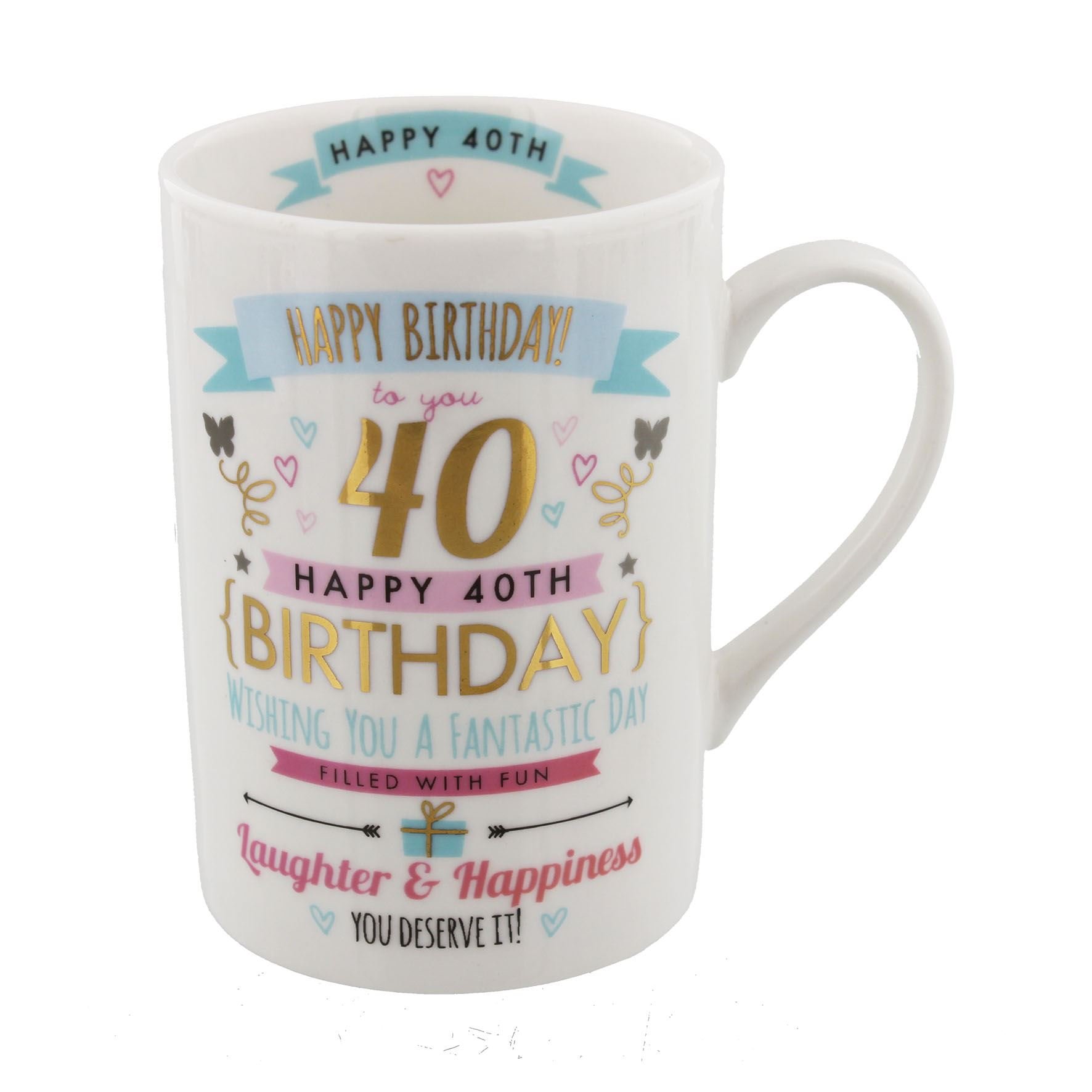 Signography Happy 40th Birthday Mug Pink & Gold Gift Boxed