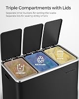 SONGMICS Kitchen Bin 3 x 18 L Recycling Bin with Soft-Close Lids Black LTB54BK view 3