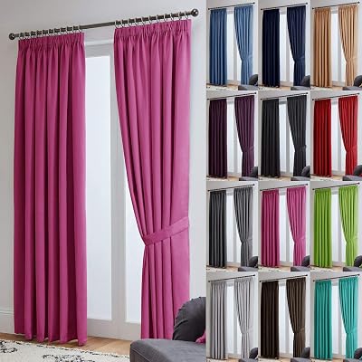 John Aird Blackout Curtains Pencil Pleat with Tie Backs Fuchsia 2 Panels 90x54