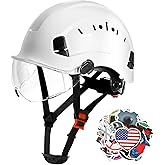 AOLAMEGS Construction Safety Hard Hat with Visor-ANSI Z89.1 OSHA Approved Construction Safety Helmet,Vented White Hard Hats with Chin Straps for Men Women Adults for Outdoor Indoor Industrial Workwear