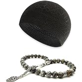 Kapobia Black Kufi Hat + Gemstone Handmade Tasbih