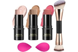 HILARECO 3 Pcs Cream Contour Stick Makeup Kit, Shades with Highlighter Stick, Blush Stick and Bronzer Contour Stick for Sculpt the Cheeks, Waterproof, Matte & Dewy Finish (Fair-Light,#03+#09+#12)