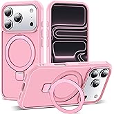 SKYLMW Compatible with iPhone 17 Pro Case with Invisible Magnetic O-Ring Stand Military-Grade Translucent Phone Case for iPhone 17 Pro 6.3" [Compatible with Mag-Safe][Great Grip Feeling], Pink