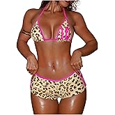 MakeMeChic Women's Polka Dots Triangle Bikini Sets Swim Shorts Y2K Leopard Bathing Suit Swimsuit