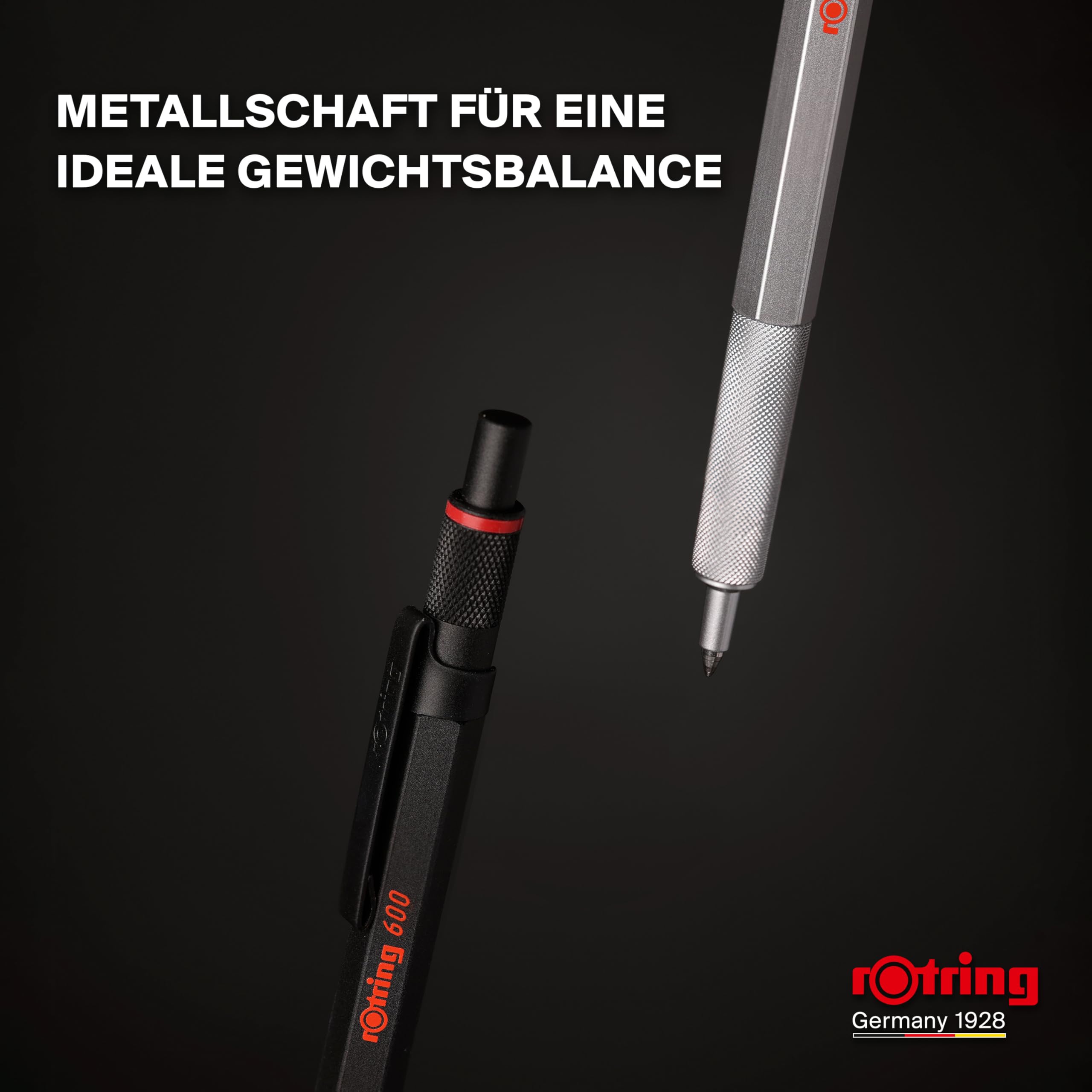 rOtring 600 Gelschreiber | 0,55 mm | Schwarze Tinte | Schwarzes Schreibgerät mit Metallschaft | Rutschfeste, gerändelte Griffzone und Sechskantschaft | Nachfüllbar 3
