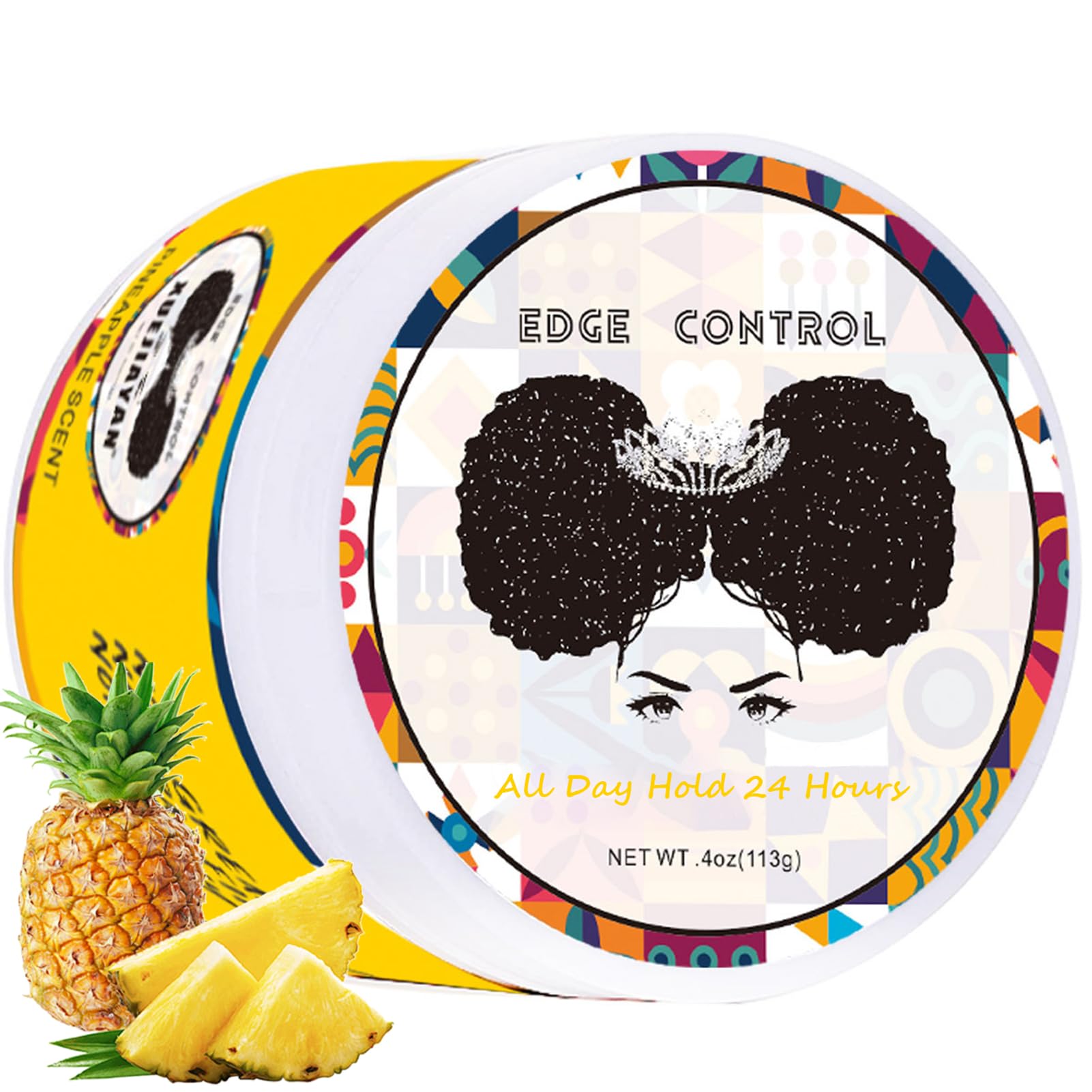 Edge Control Wax for Black Women - Edge Control Gel for Afro Hair - Strong Hold - Non-greasy - No White Residue - Afro Hair Products Gel (Pineapple Scent) 4 Ounces