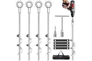 Phopich Ground Anchors Screw in, Swing Set Anchors Heavy Duty Tent Stakes Trampoline Anchors, 15" Spiral Earth Anchors with Straps for High Winds