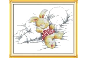 Amiiba Stamped Cross Stitch Kits, Baby Boy Asleep Rabbit DIY 11CT 13.7x10.6 inch (Baby)