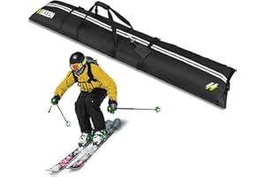 Hikeen Ski Bag for Air Travel,Full Padded Ski Bag Protection, Waterproof Reinforced Ski Travel Bag Fits for Skis Up to 210 CM