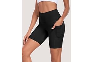 Womens Biker Shorts with Pockets, 8" High Waisted Tummy Control Soft Athletic Workout Gym Yoga Shorts