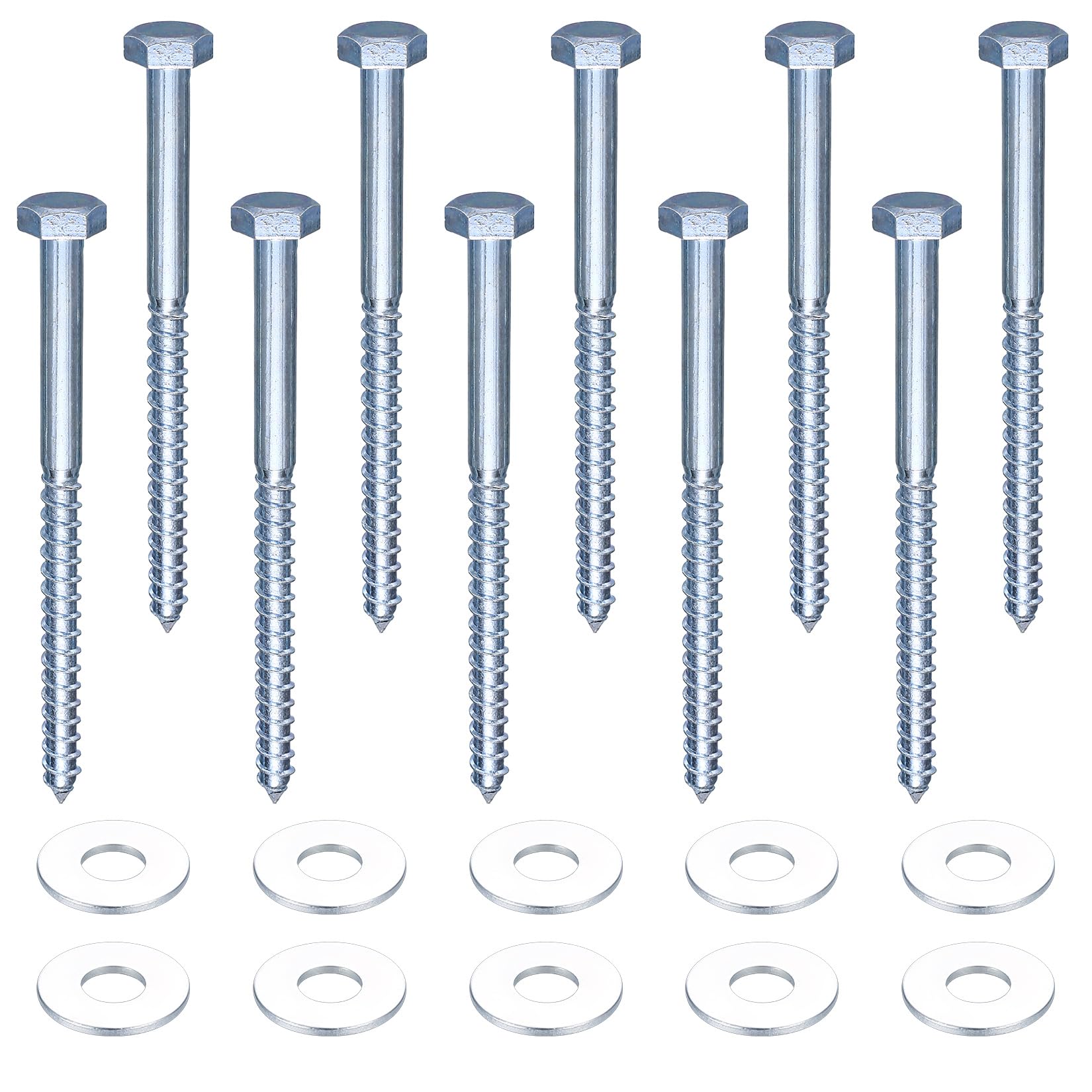 10 Pcs M10 Coach Screws, Hex Head Bolts, Hex Hexagon Head Wood Screws, Galvanized Masonry Concrete Wall Fixing Lag Bolts With Washers for TV Bracket Decking - M10 (10mm) X 140mm