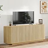BFJDM 64" Fluted TV Stand for TVs up to 74 Inch, Modern Entertainment Center TV Console Media Console Credenza Table with Adjustable Shelves Pressed Spring for Living Room, Natural Oak