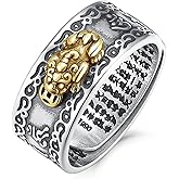 Shinkhis Feng Shui Ring 925 Sterling Sliver Anillo Pixiu Adjustable Ring Gold Plated Lucky Mantra Protection Vintage Ring Wealth Buddhist Jewelry for Men Women