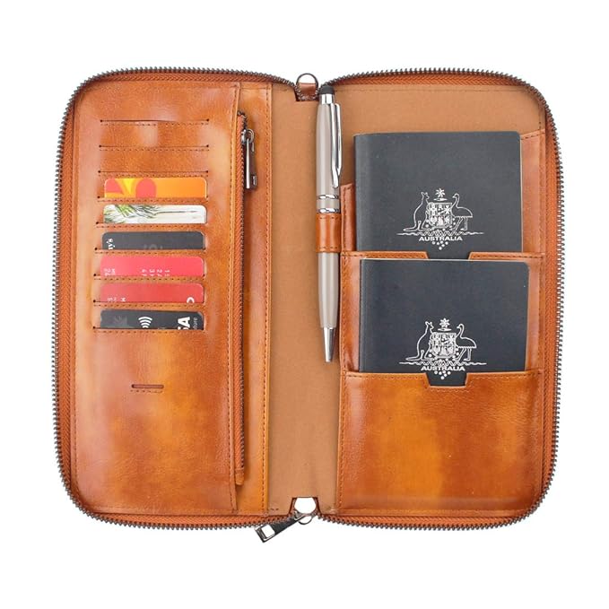 Gallaway Leather Travel Wallet Two Passports Holder Cover Documents