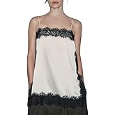 Women Lace Trim Satin Camisole Top Spaghetti Strap Low Cut Silky Cami Top Sexy Hollow Out Going Out LayeringTops