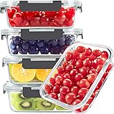 BAYZZ Glass Food Storage Containers, 5 Pack 35 Oz Glass Meal Prep Containers, Lunch Boxes with Airtight BPA-Free Lids, Microwave, Freezer and Dishwasher Safe