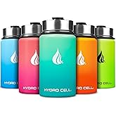 HYDRO CELL Stainless Steel Insulated Water Bottle with Straw - For Cold & Hot Drinks - Metal Vacuum Flask with Screw Cap and Modern Leakproof Sport Thermos for Adults (Mint/Green 14oz)