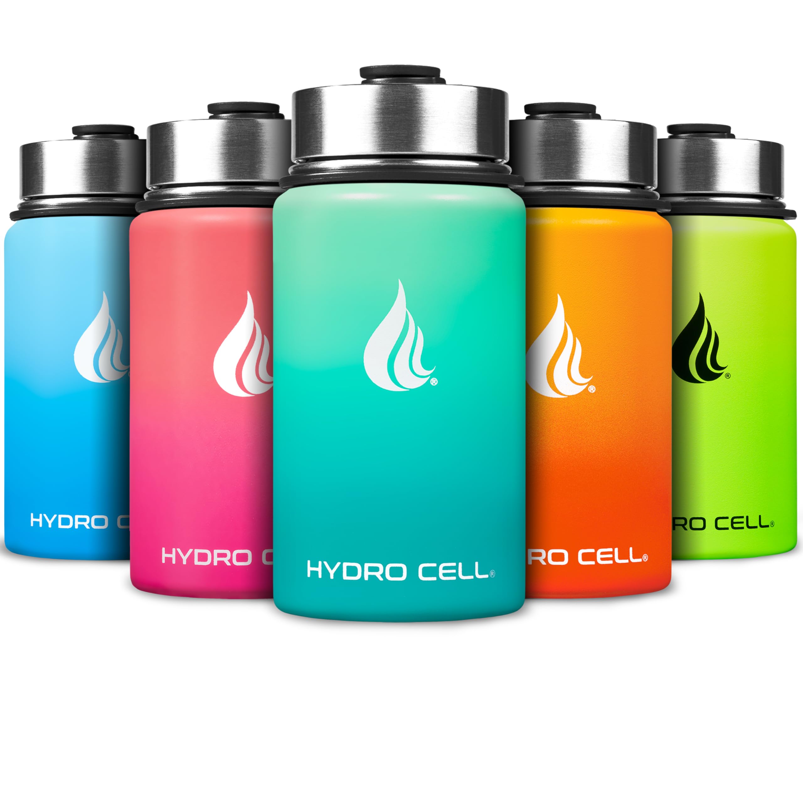 HYDRO CELL Stainless Steel Water Bottle w/Straw & Wide Mouth Lids (64oz 40oz 32oz 24oz 18oz 14oz) - Insulated Sweat Proof Sport Design (Mint/Green - 14oz)