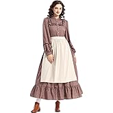 UUTWXZ Pioneer Prairie Dress Women Floral Colonial Costume Long Sleeve American Historical Dress