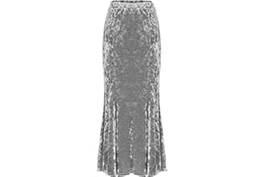 Xroufi Adult Women Midi Skirt for Women Stretch Velvet with Diamond Shine High Waist and Fishtail Irregular Cut Vintage Midi 