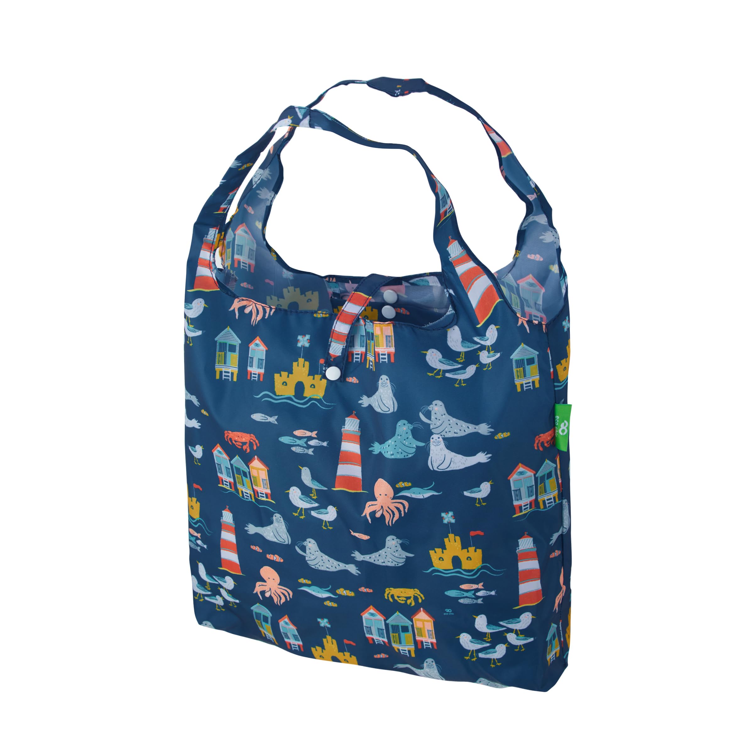 ECO CHIC Lightweight Foldable Reusable Shopping Bag Water Resistant Tote Bag (Seaside Navy) — image 1