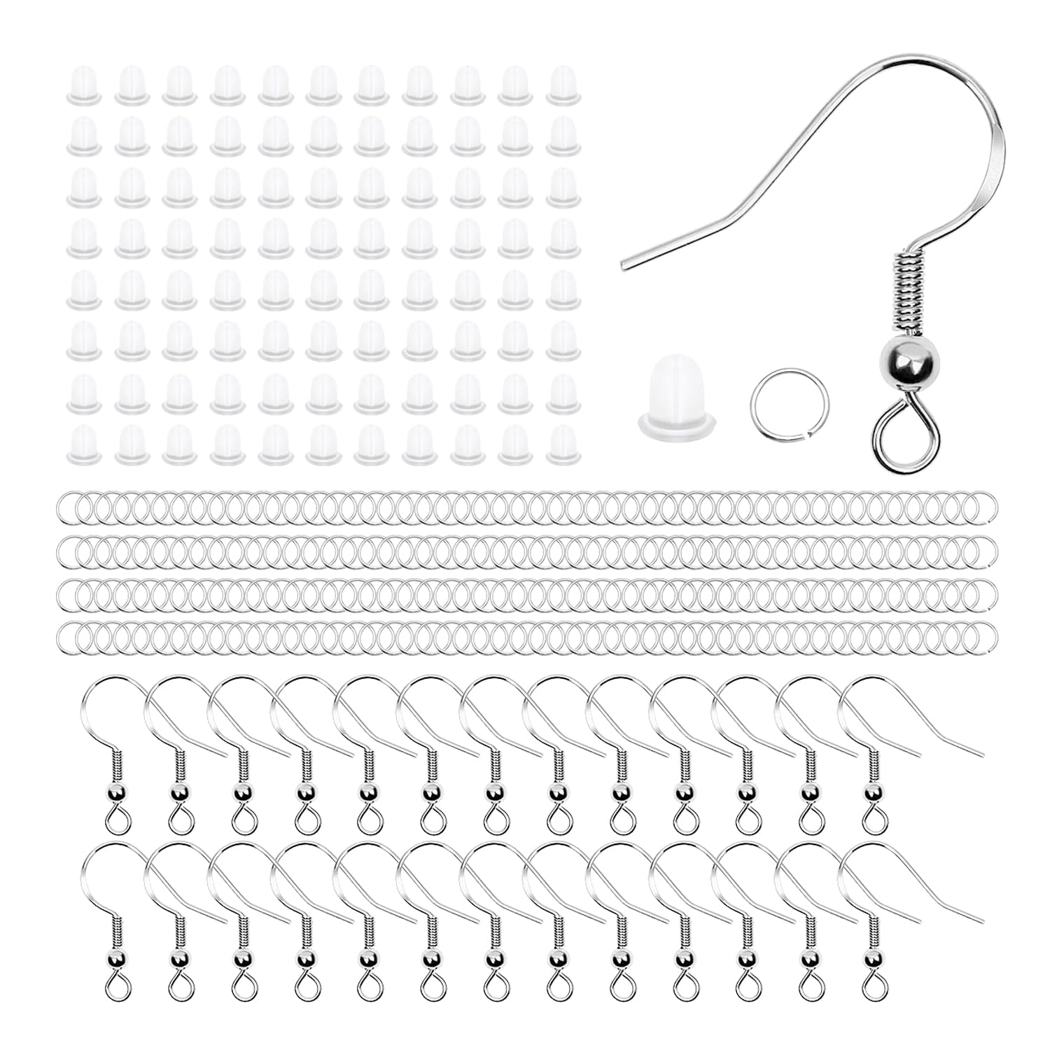Rumyve Earring Making Supplies Kit 925 Silver Allergy Proof,300 Earring Making Supplies Kit,Hypoallergenic Ear String Hook DIY Jewelry Custom Made（Sliver